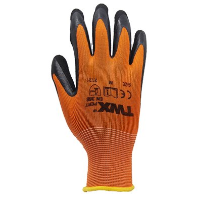 Photo of TWXpert Knitted Polyester Gloves Orange with Latex Foam Black Palm