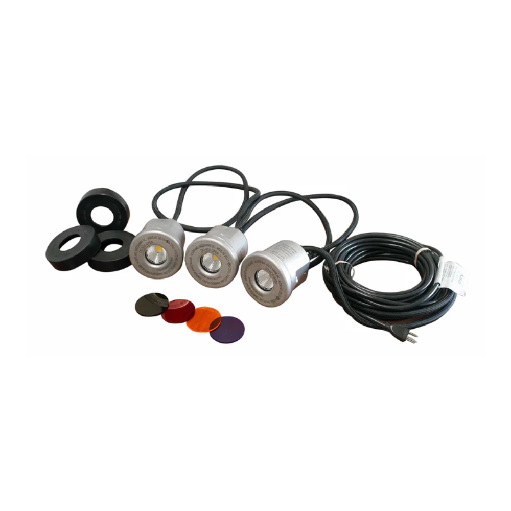 Kasco stainless steel LED fountain light kit with 3 fixtures and color lenses